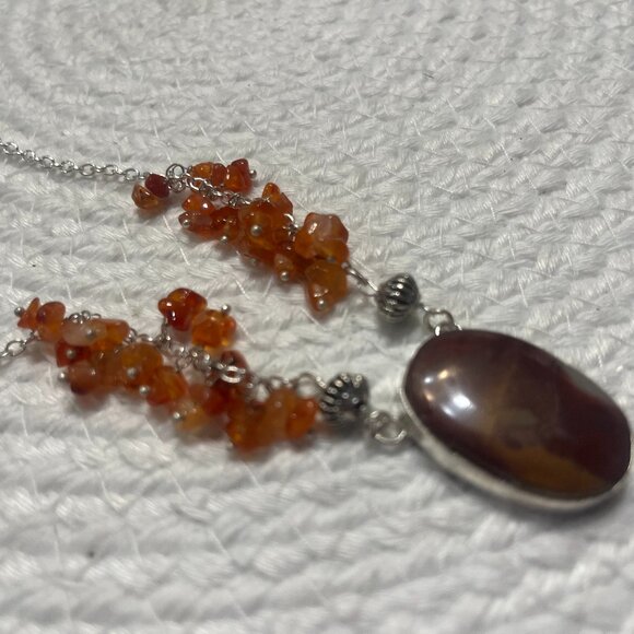 Gorgeous NOREENA JASPER & CARNELIAN Handmade Silver Necklace Size 22" #691D - Picture 1 of 3
